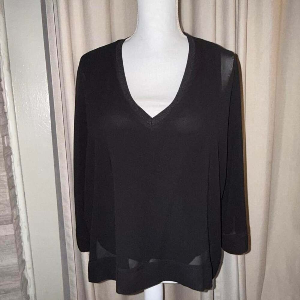 Zara Woman Black V-Neck Sheer Blouse Size M